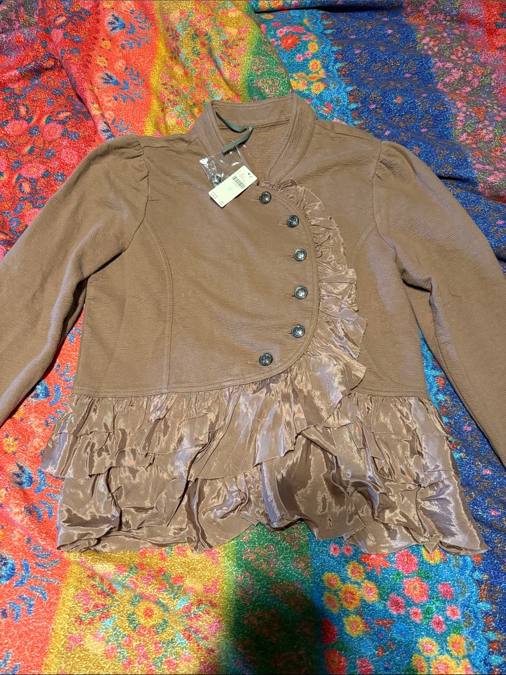 Curved Ruffle Military Cardigan Top - Picture 6 of 11
